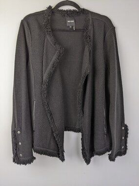 Nic+Zoe Women’s Size 1X Fringe Mix Knit Open Front Jacket Onyx Black Plus Size